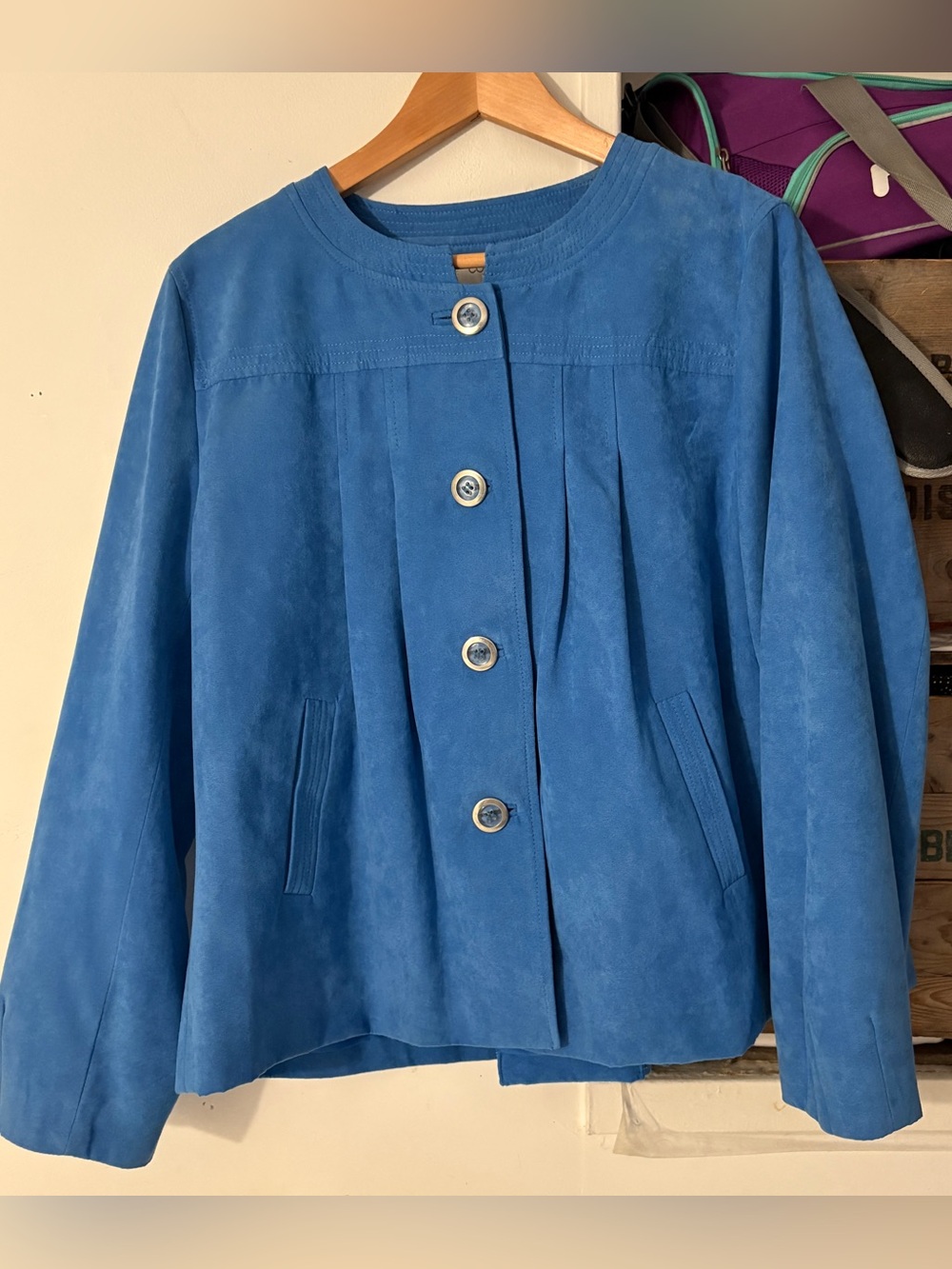 Vintage Concepts Conrad C Blue Faux Suede Button-Front Jacket Size 14
